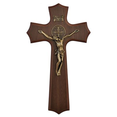 Crucifix St Benedict walnut w/bronze Corpus 10"