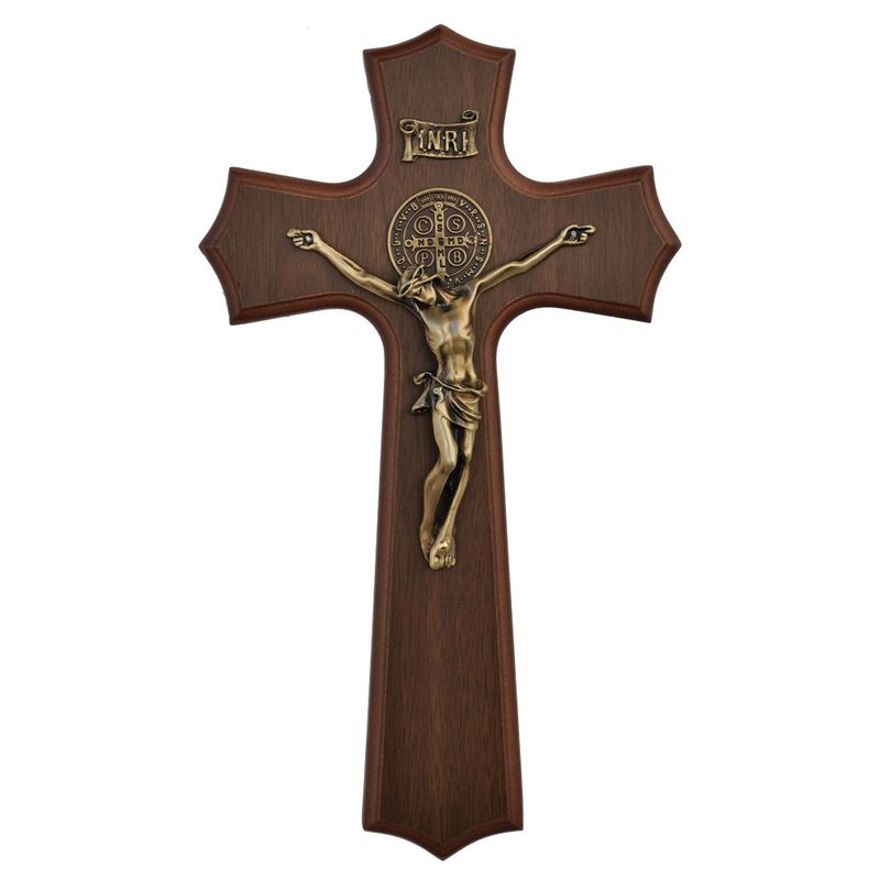 Crucifix St Benedict walnut w/bronze Corpus 10"