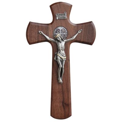 10″ Walnut St Benedict Wall Crucifix