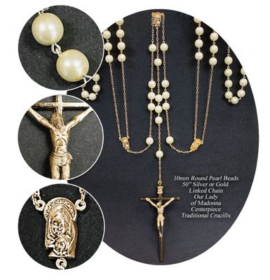 Wedding Rosary Lasso: gold/pearl white 10mm, deluxe box