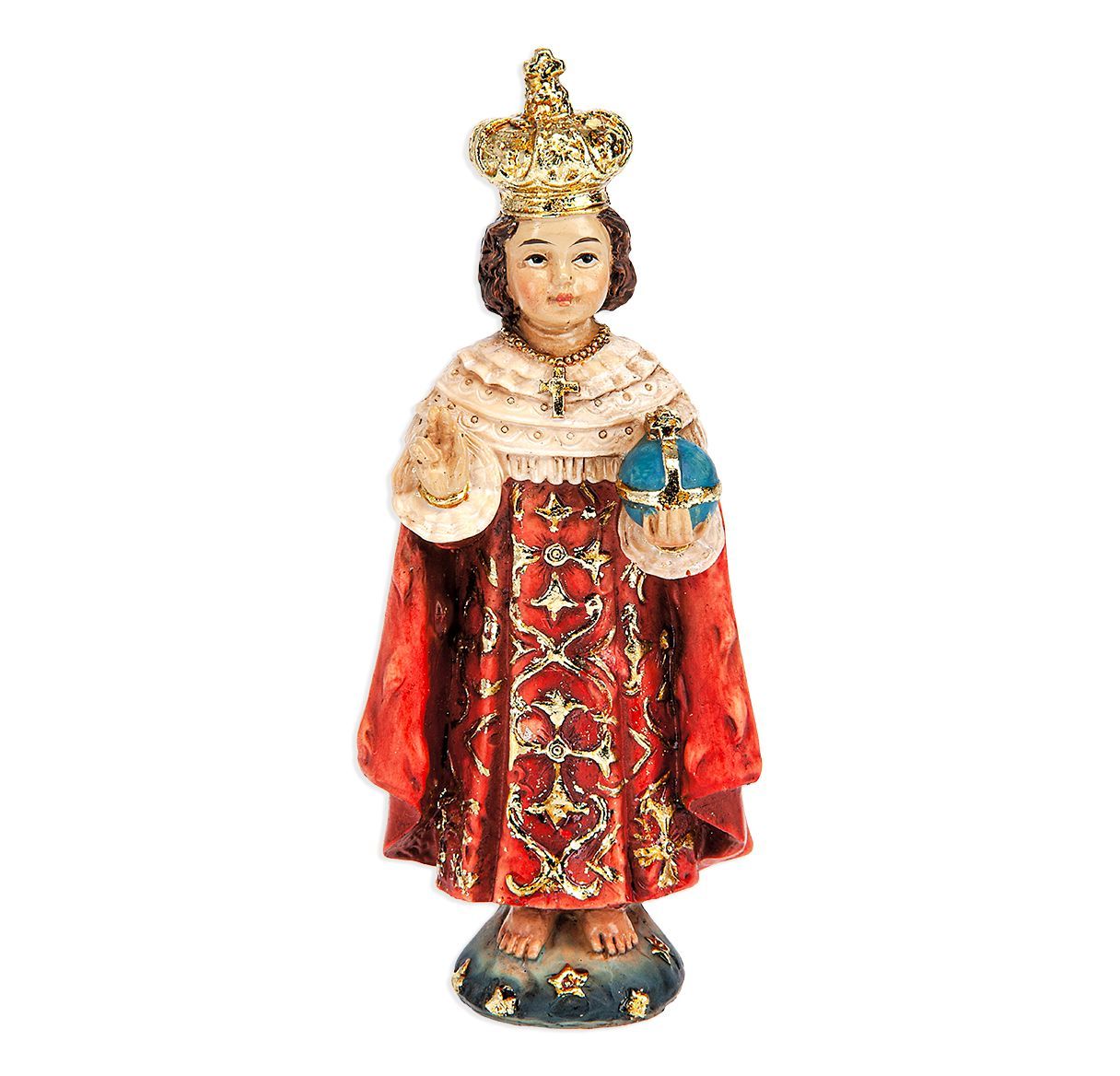 4" Cold Cast Resin Hand Painted Statue of Infant Jesus of Prague in deluxe window box