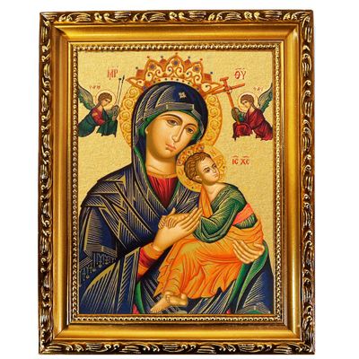 Perpetual Help Icon in Wooden Gold Frame  9 1/2" x 7 1/2"