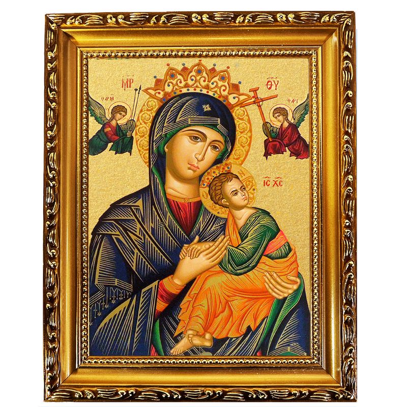 Perpetual Help Icon in Wooden Gold Frame  9 1/2" x 7 1/2"