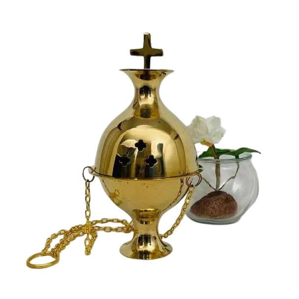 Brass Incense Burner with Chain 7"