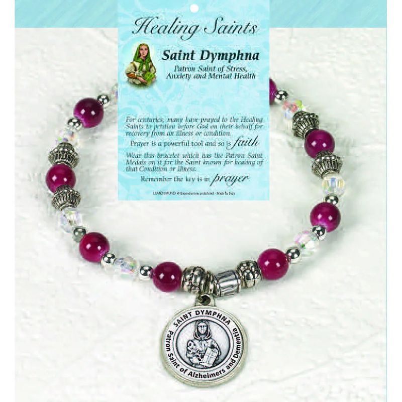 St Dymphna Healing Saint Stretch Bracelet w/medal