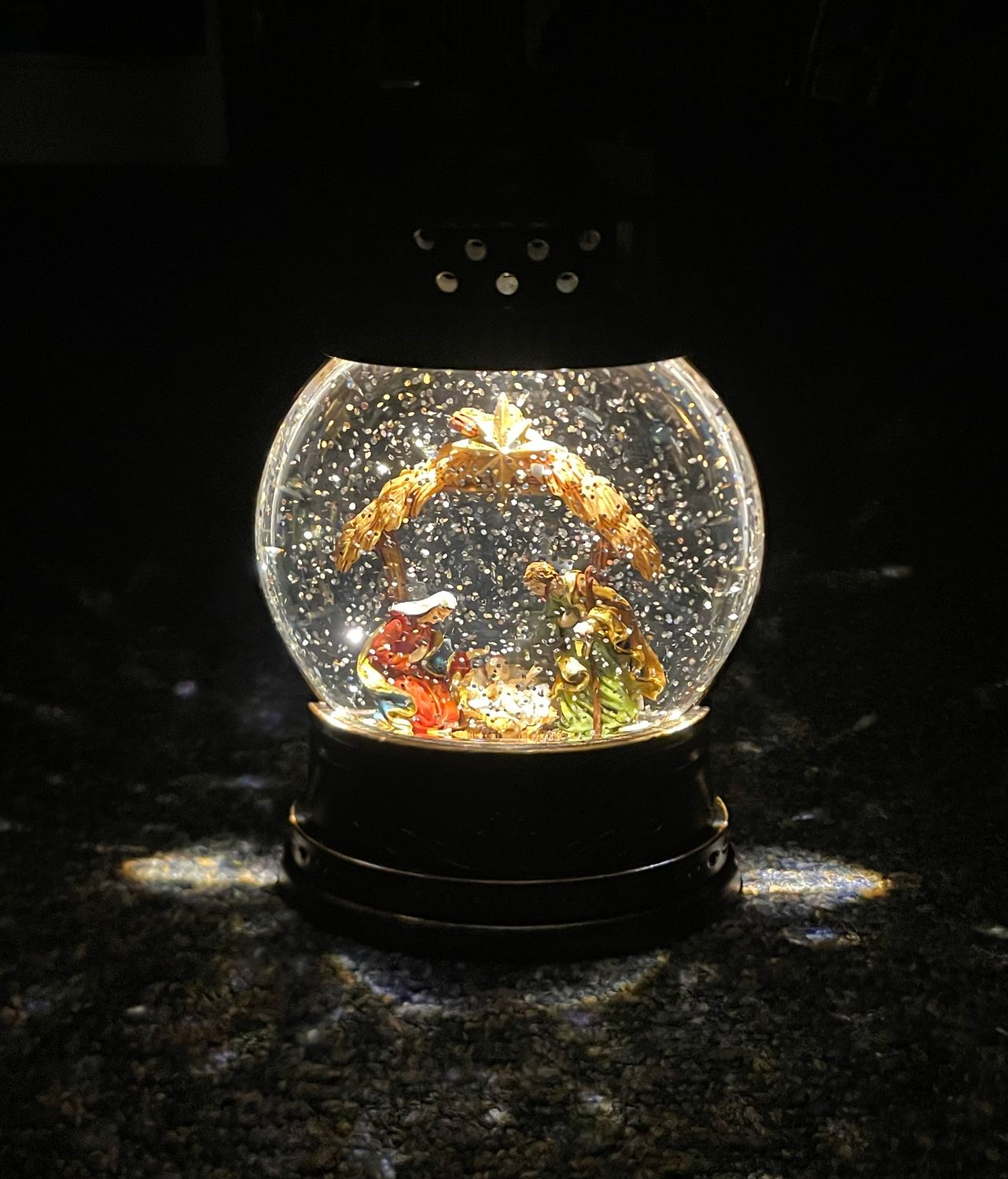 9.75" Lighted Swirl Bronze Holy Family Lantern