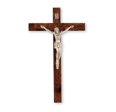 Crucifix wood w/Silver corpus 10"