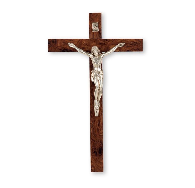 Crucifix wood w/Silver corpus 10"