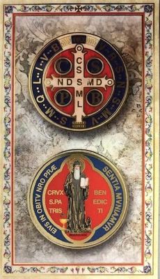 HC The Medal Crucifix of Saint Benedict gold stamped laminated