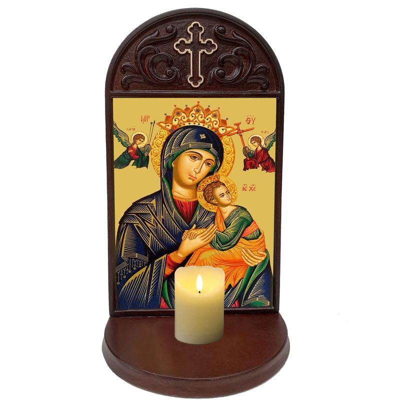 Perpetual Help Wooden Shrine - with 3 inch deep shelf,  8 1/2 inches tall