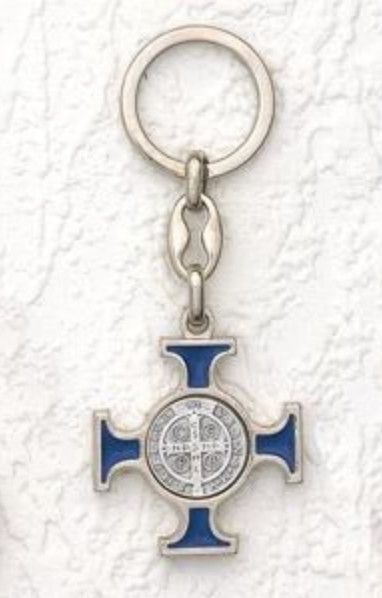 Keychain St Benedict blue enamel