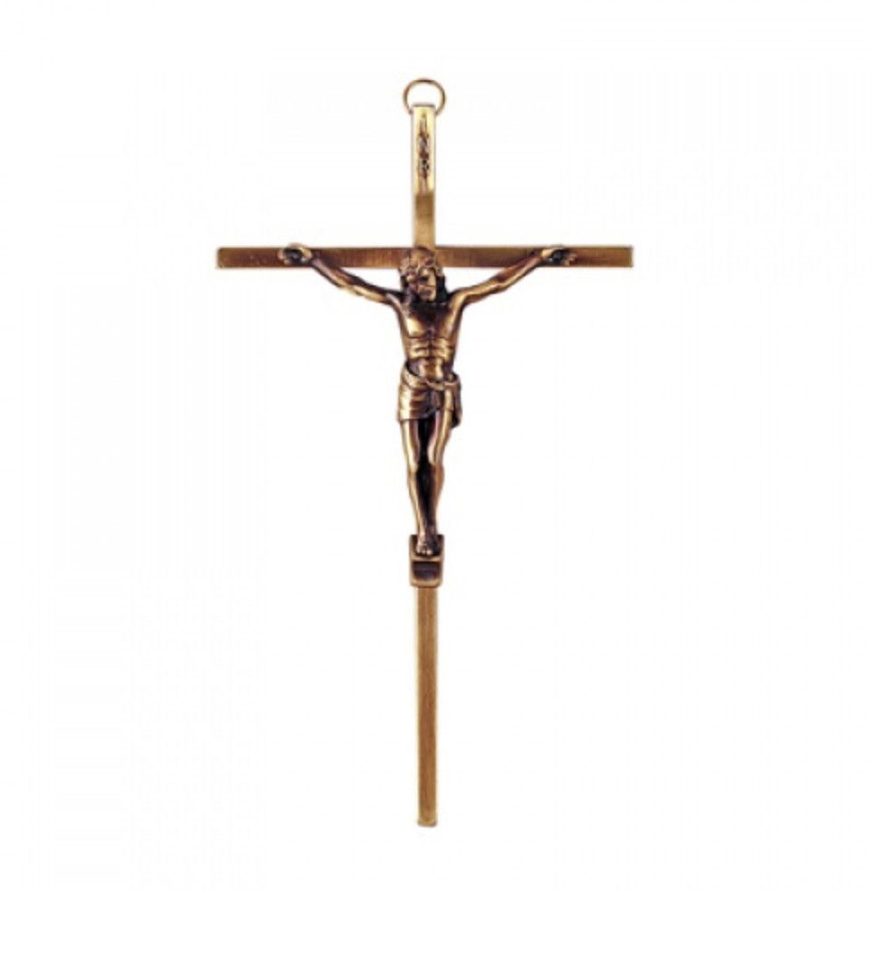 Bronze Plated Crucifix with Corpus Funeral Memorial Cross 8" x 4.5"