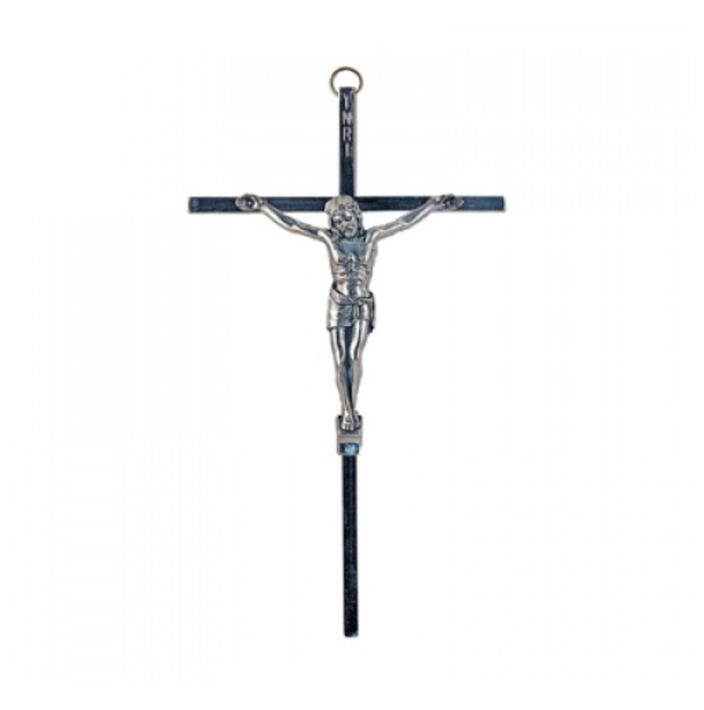 Silver Plated Crucifix with Corpus Funeral Memorial Cross 8" x 4.5"