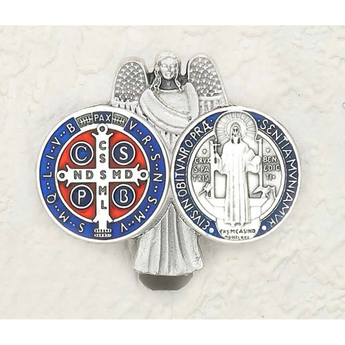 Auto Rearview Visor Clip St Benedict Medal + Angel