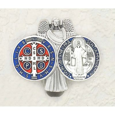 Auto Rearview Visor Clip St Benedict Medal + Angel