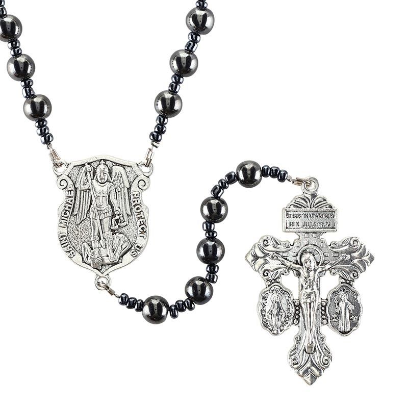 Battle Rosary St Michael 8mm hematite beads, boxed