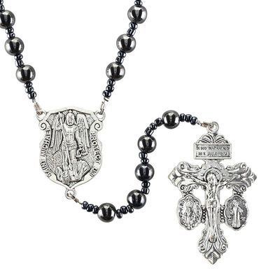 Battle Rosary St Michael 8mm hematite beads, boxed
