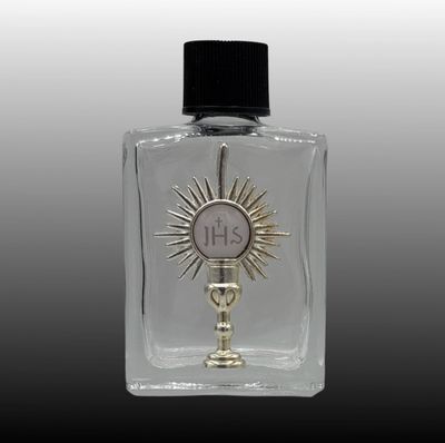 Holy Water Bottle - Holy Eucharist w/ Pewter Charm  2.5"