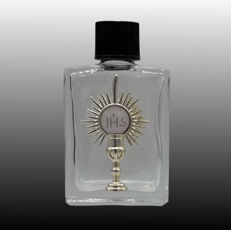 Holy Water Bottle - Holy Eucharist w/ Pewter Charm  2.5"