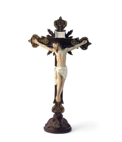 Crucifix polyresin with standing base 8"
