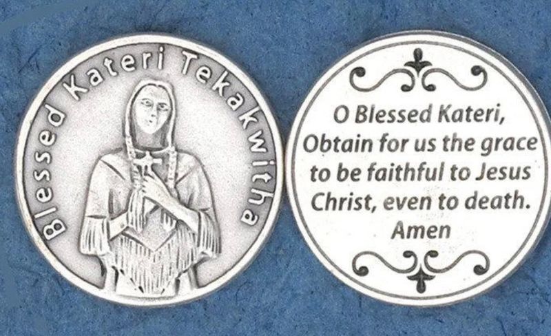St Kateri Tekakwitha pocket prayer token/coin