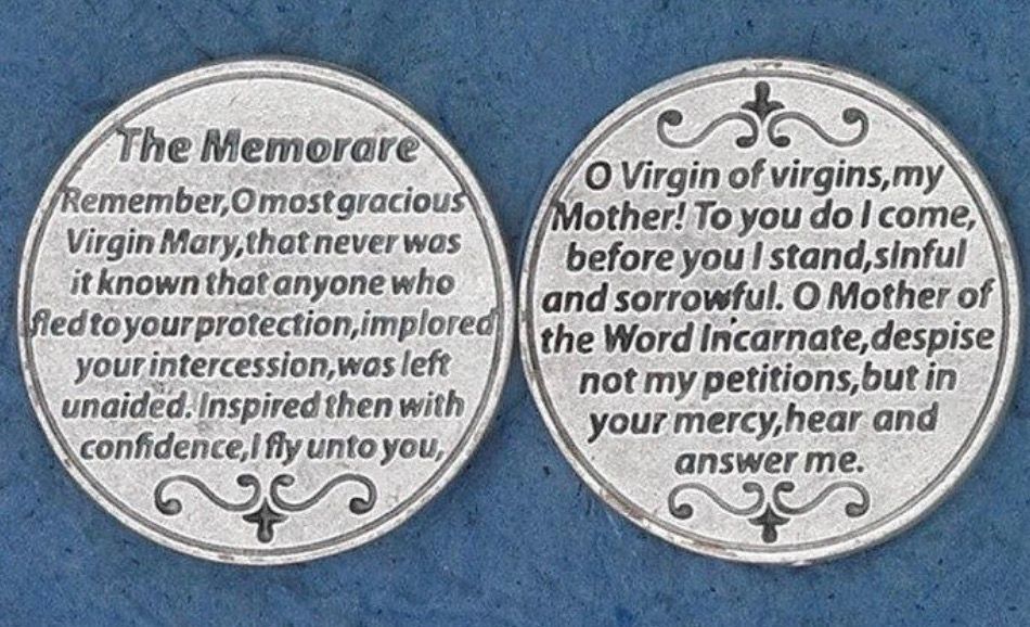 Memorare pocket prayer token/coin