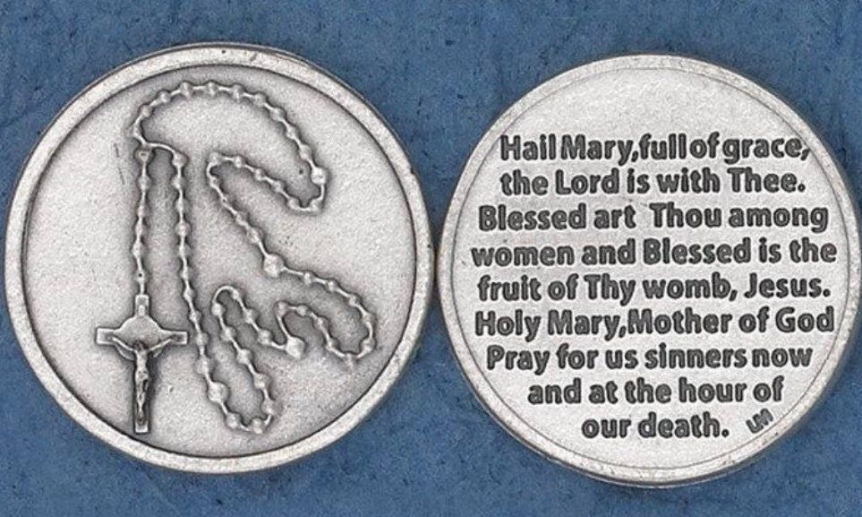 Hail Mary-Rosary pocket prayer token/coin