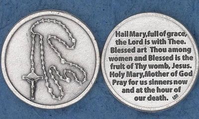 Hail Mary-Rosary pocket prayer token/coin