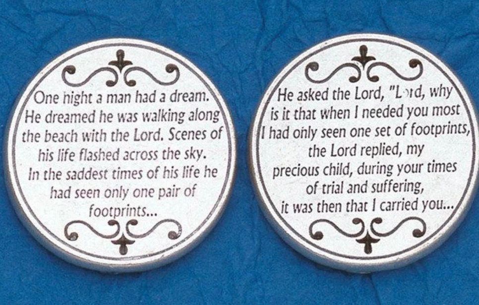 Footprints in the Sand pocket prayer token/coin