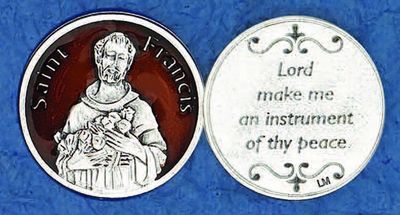 St Francis brown enameled pocket prayer token/coin