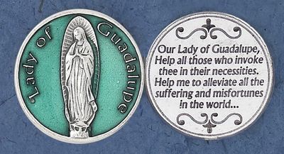 Our Lady of Guadalupe green enameled pocket prayer token/coin
