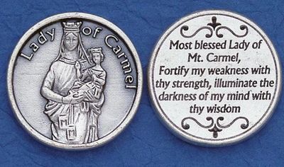 Our Lady of Mt Carmel pocket prayer token/coin