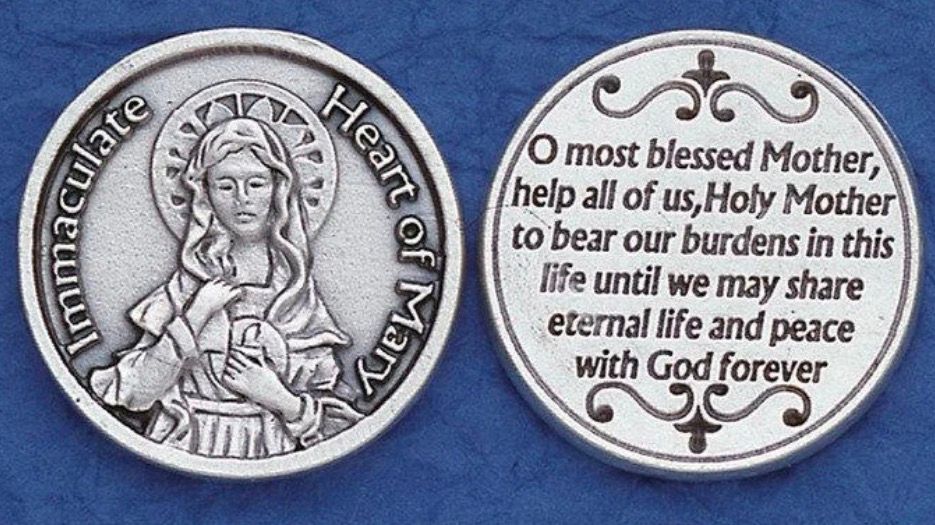 Immaculate Heart of Mary pocket prayer token/coin