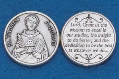 St Thomas Aquinas Patron of Students prayer pocket token/coin
