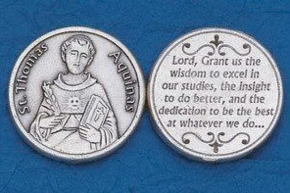 St Thomas Aquinas Patron of Students prayer pocket token/coin