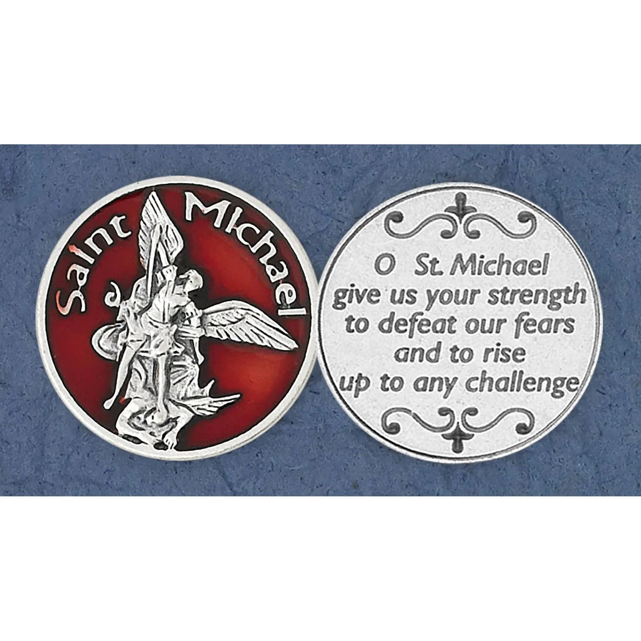 St Michael red enameled prayer pocket token/coin
