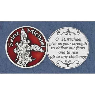 St Michael red enameled prayer pocket token/coin