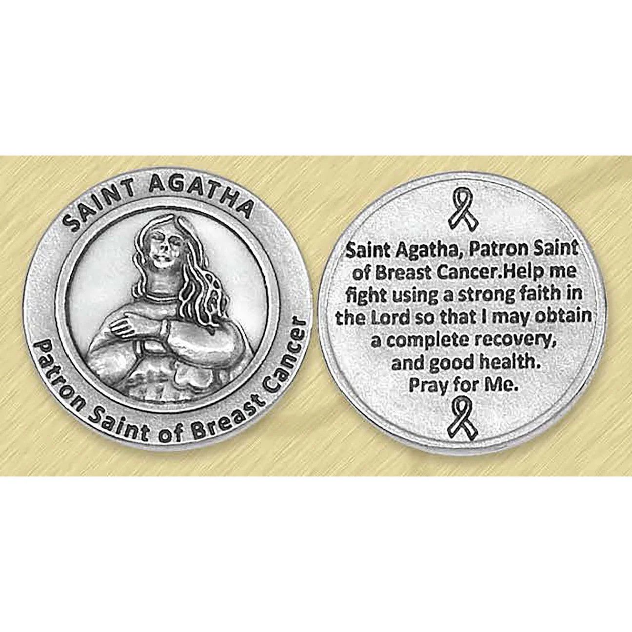 St Agatha Patron of Breast Cancer pocket prayer token/coin