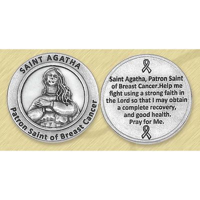 St Agatha Patron of Breast Cancer pocket prayer token/coin