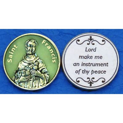 St Francis luminous "glow-in-the-dark" pocket prayer token/coin
