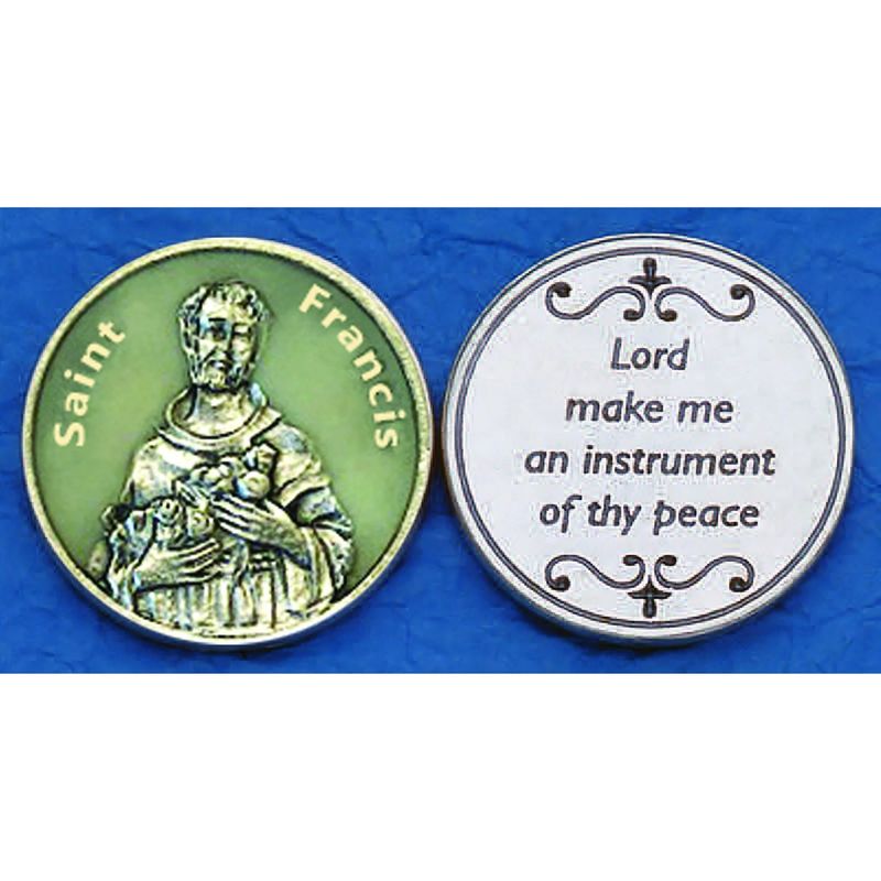 St Francis luminous "glow-in-the-dark" pocket prayer token/coin