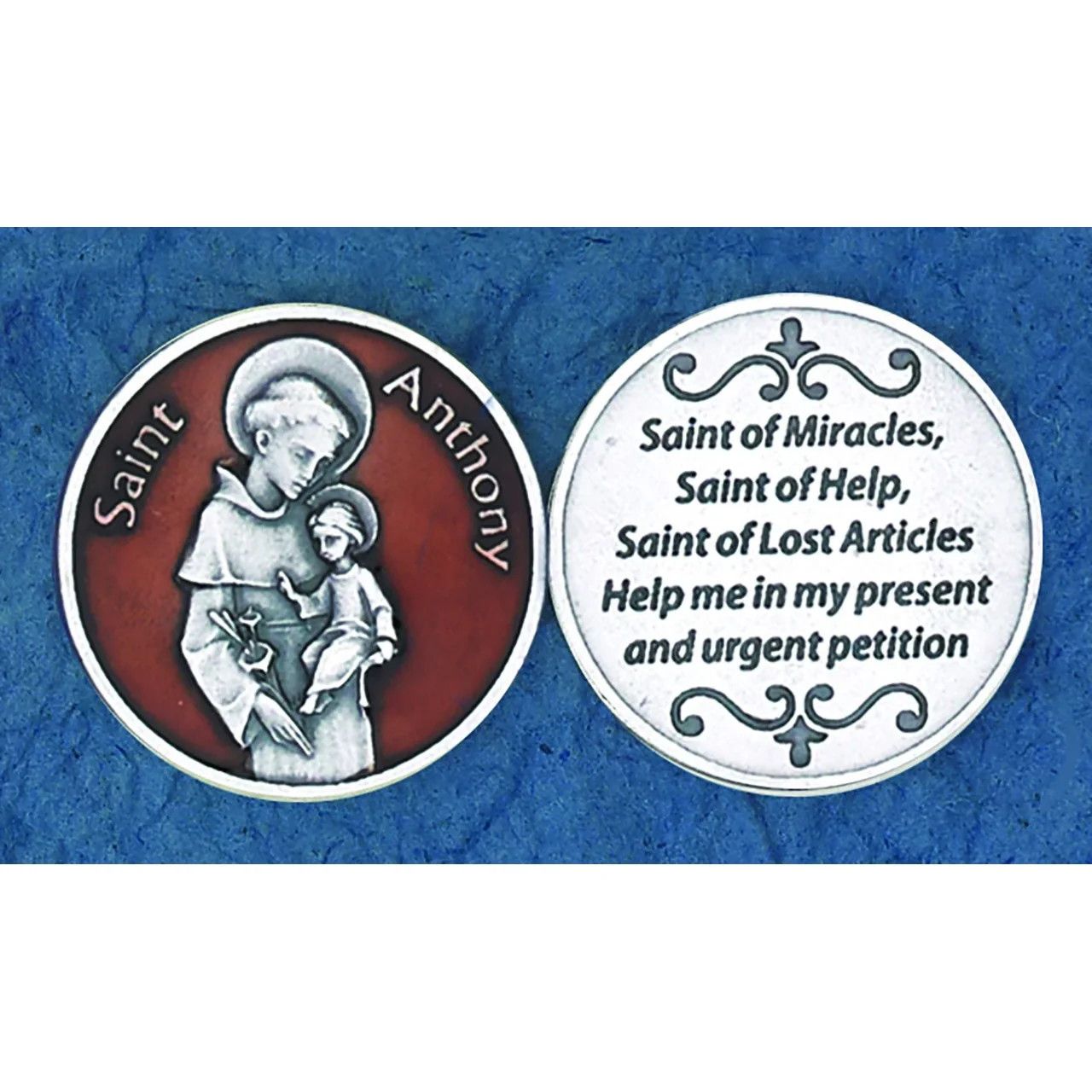 St Anthony brown enameled pocket prayer token/coin