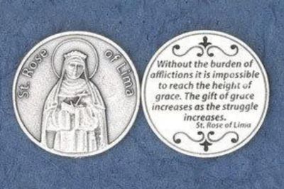 St Rose of Lima pocket prayer token/coin