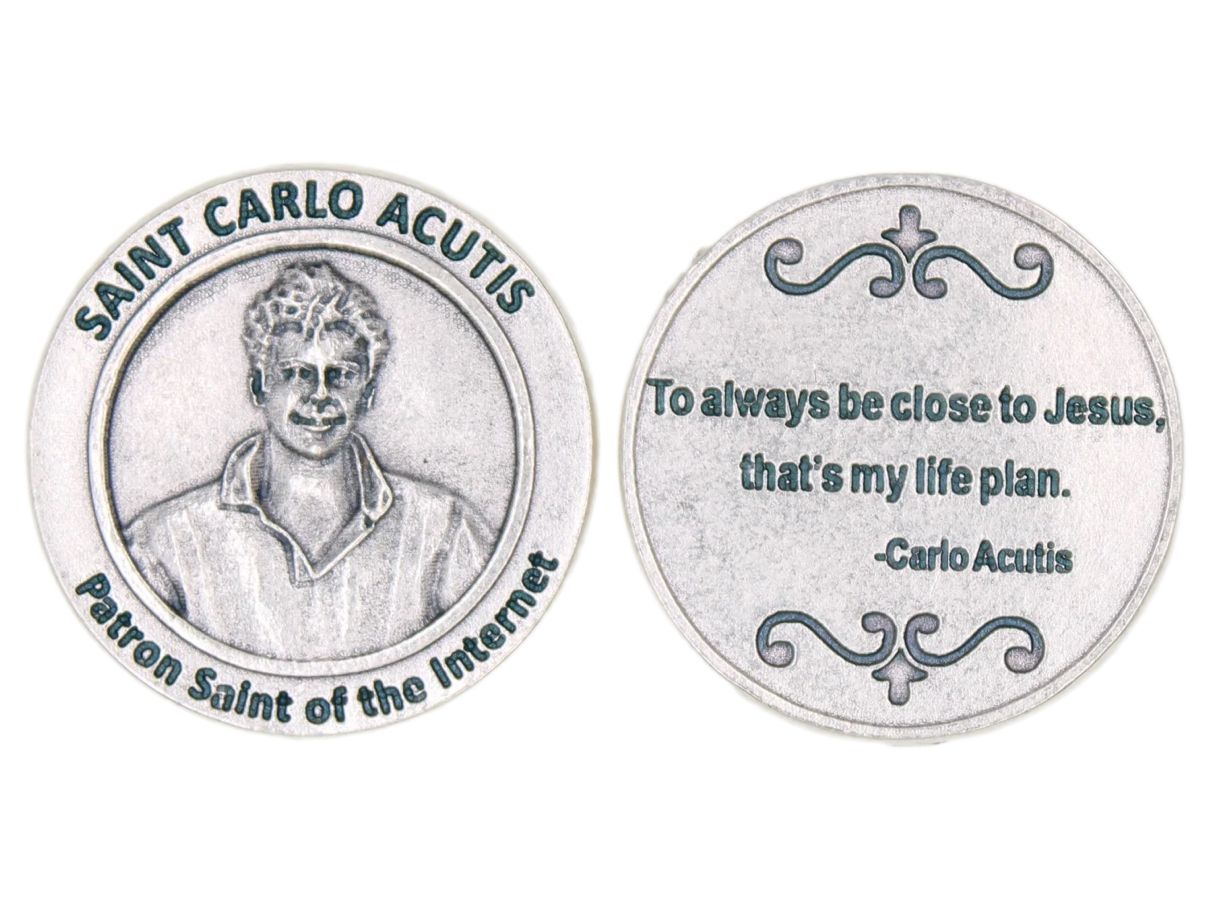 St Carlo Acutis Patron Saint of the Internet pocket prayer token/coin