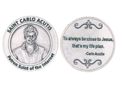 St Carlo Acutis Patron Saint of the Internet pocket prayer token/coin