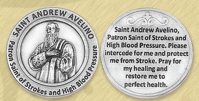 St Andrew Avellino Patron of Stroke Sufferers &amp; Heart Conditions pocket prayer token/coin