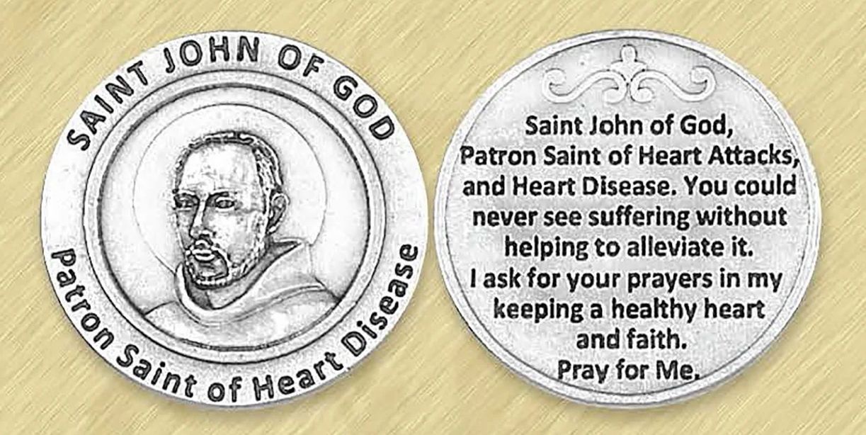 St John of God Patron of Heart Conditions pocket prayer token/coin