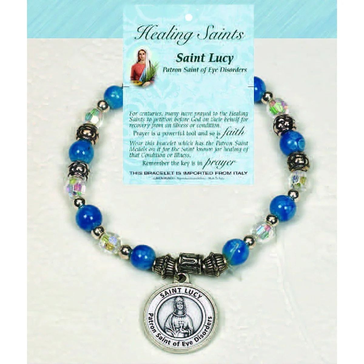 Saint Lucy Healing Saint Stretch Bracelet w/medal