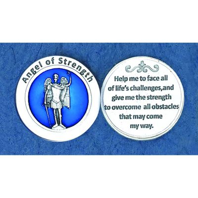 Angel of Strength blue enameled pocket prayer token/coin