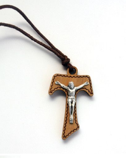 Tau Crucifix Wood with Corpus 1.75"